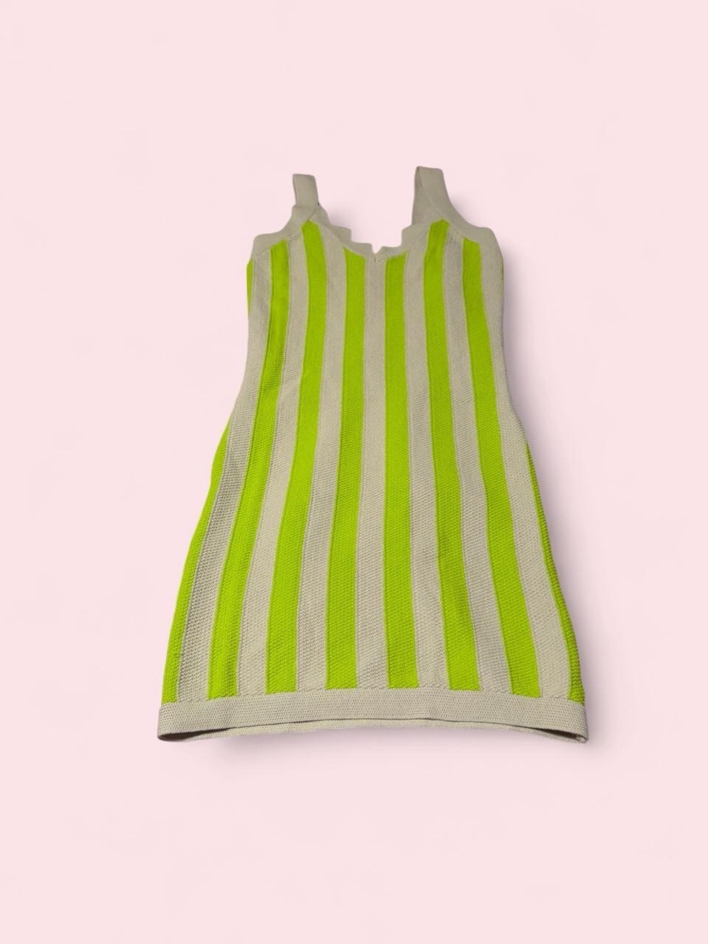 House of Harlow 1960 Lime Green and Beige Striped Mini Dress